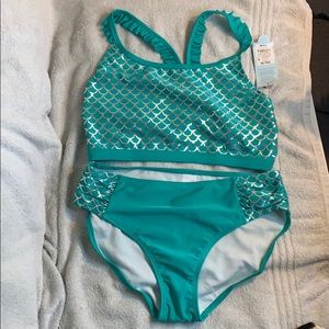 Girls Cat & Jack Turquoise 2 Piece Swim Suit XXL
